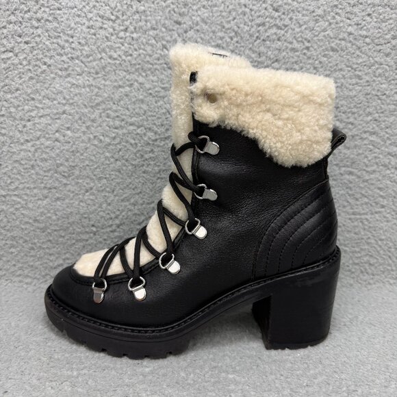 Marc Fisher Boots Womens 6.5 Shoes Black Daven Shearling Hiker Ankle Booties - Picture 2 of 12